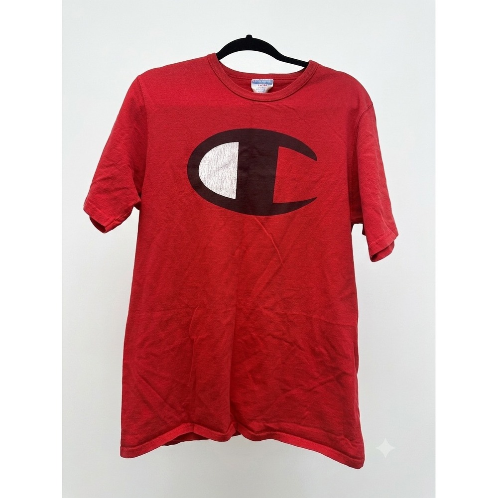 Champion Mens Red Big Logo Graphic T-Shirt Short Sleeve Crew Neck Large